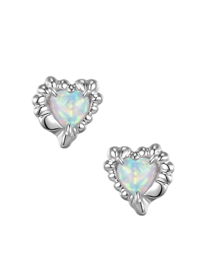 Heart Opal Silver Earrings