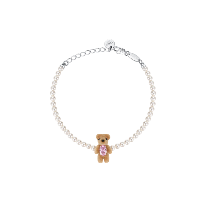 Flocked Teddy Bear Pearl Bracelet