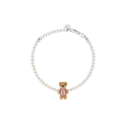 Flocked Teddy Bear Pearl Bracelet