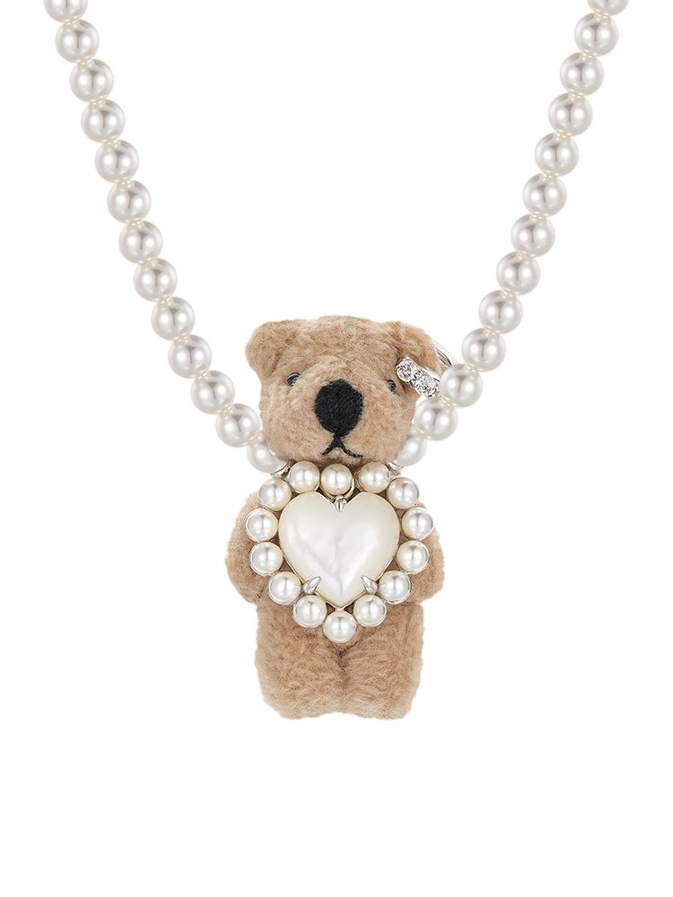 Plush Bear Pearl Pendant Necklace