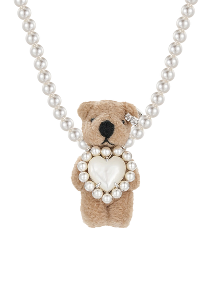 Plush Bear Pearl Pendant Necklace