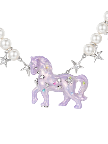 Pearl Horse Pendant Necklace