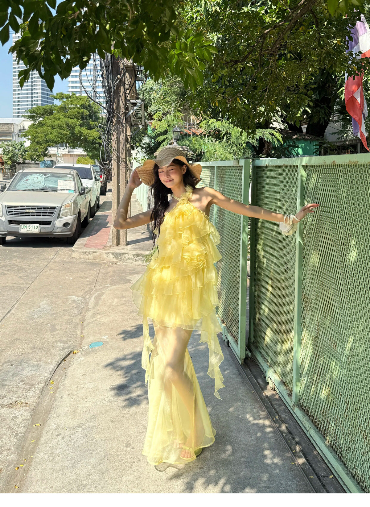 Sheer Rose Halter Fishtail Dress