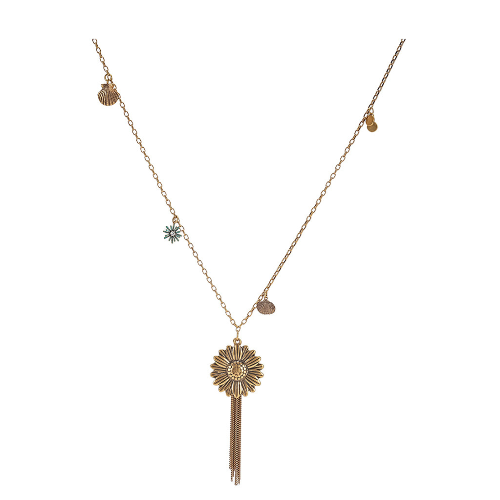 Vintage Sunflower Tassel Necklace
