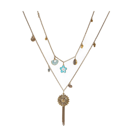 Vintage Sunflower Tassel Necklace