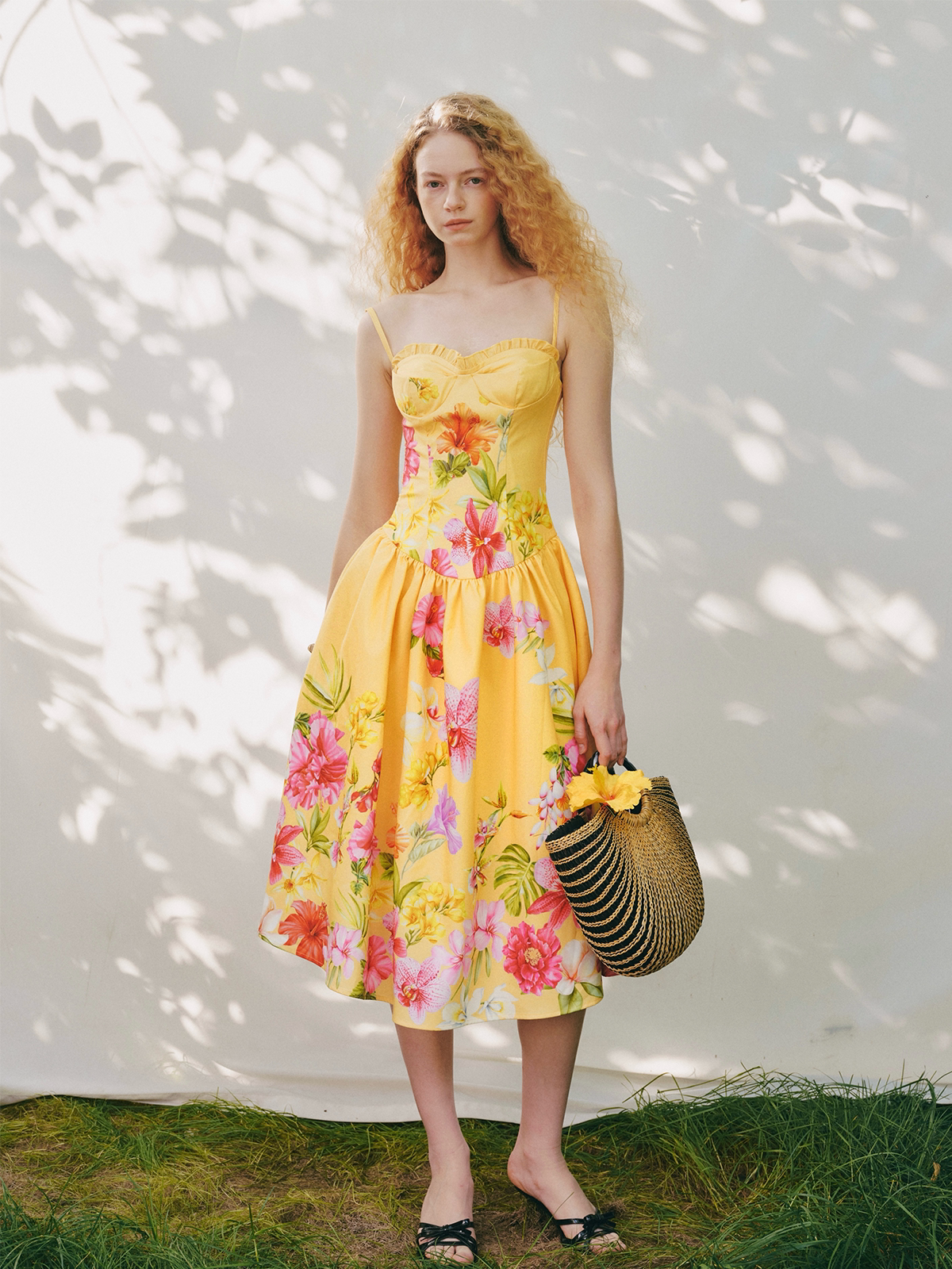 Hand-Painted Floral Midi Dress