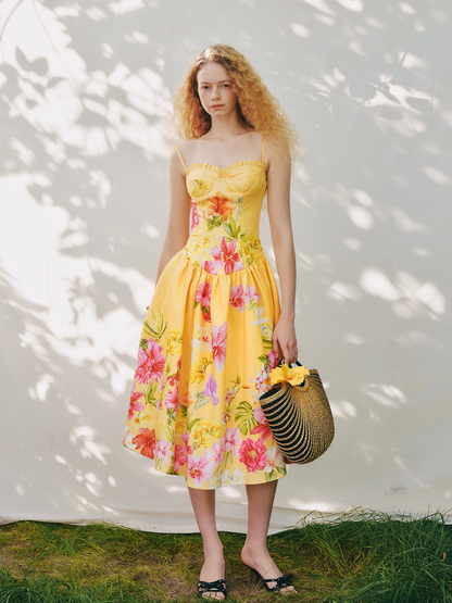 Hand-Painted Floral Midi Dress