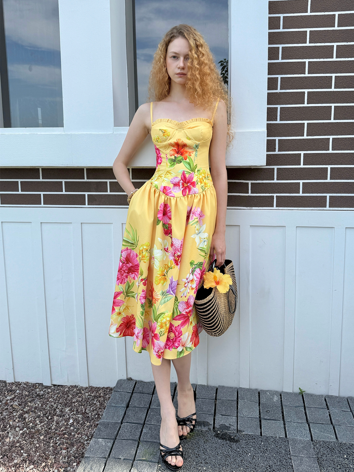 Hand-Painted Floral Midi Dress