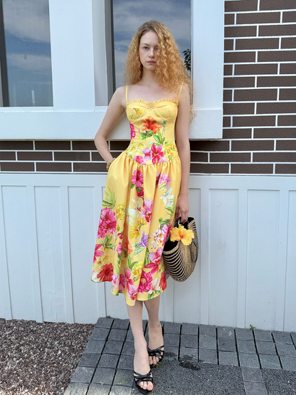Hand-Painted Floral Midi Dress