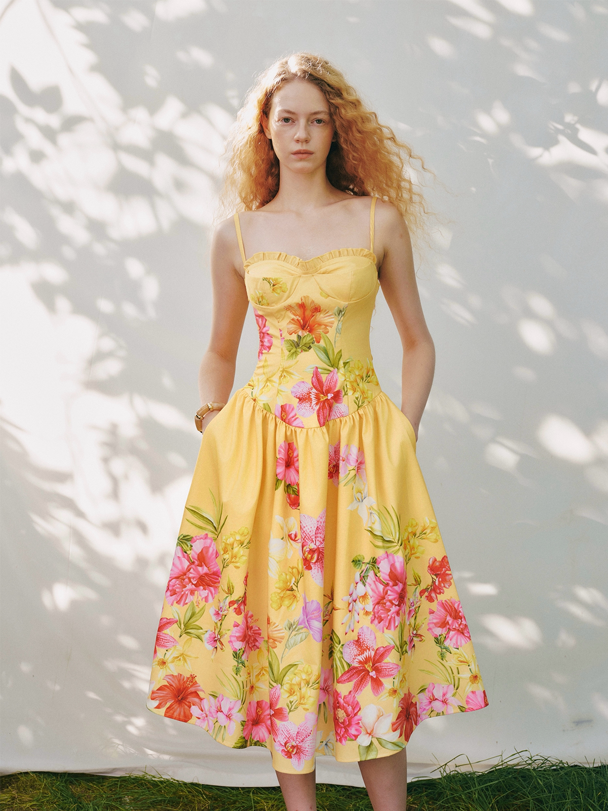 Hand-Painted Floral Midi Dress