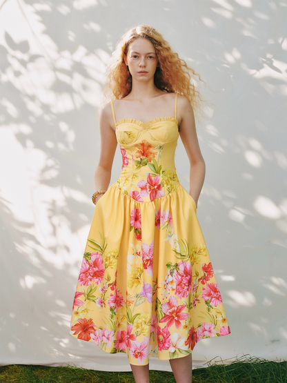 Hand-Painted Floral Midi Dress