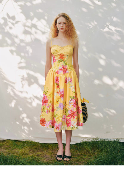 Hand-Painted Floral Midi Dress