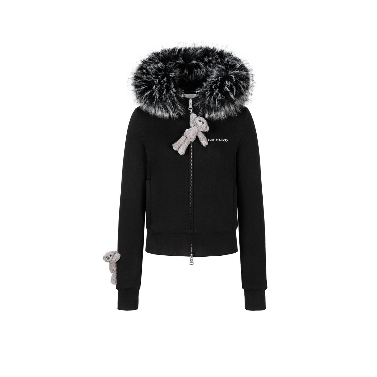 Plush Bear-Trim Fitted Hoodie