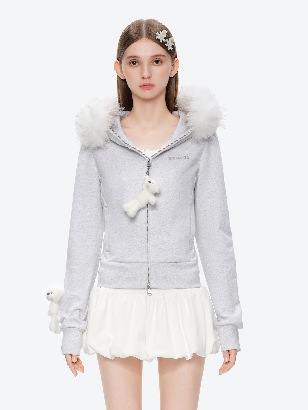 Plush Bear-Trim Fitted Hoodie