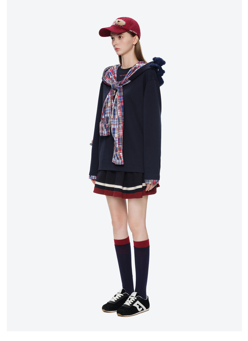 Deconstructed Plaid Hooded T-Shirt