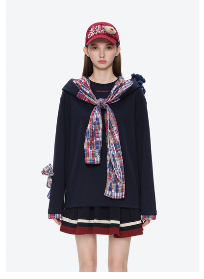 Deconstructed Plaid Hooded T-Shirt