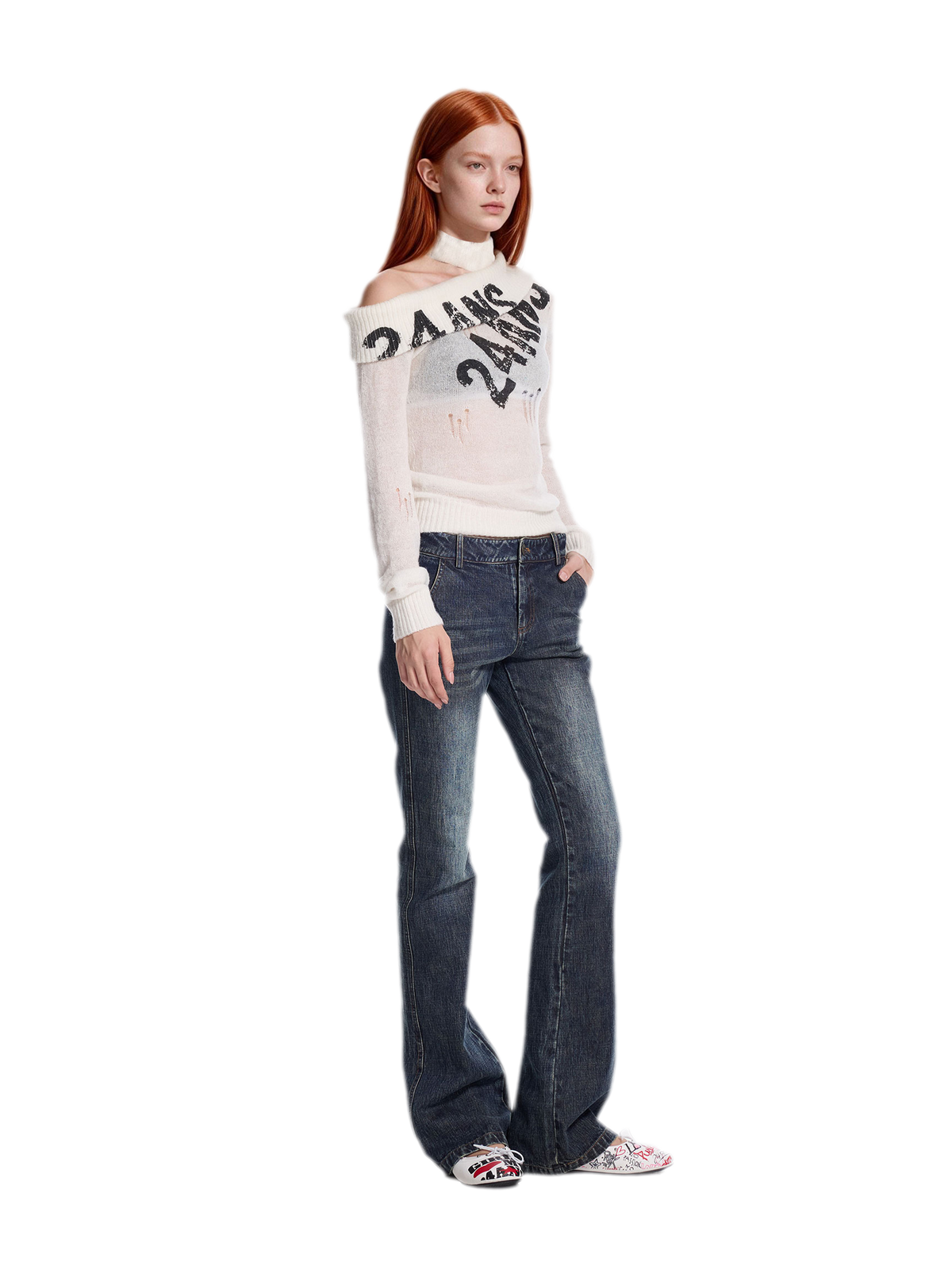 Jeans van gewassen denim met uitlopende pijpen