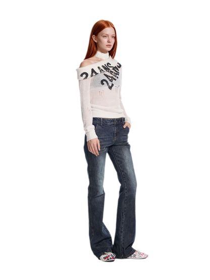 Jeans van gewassen denim met uitlopende pijpen