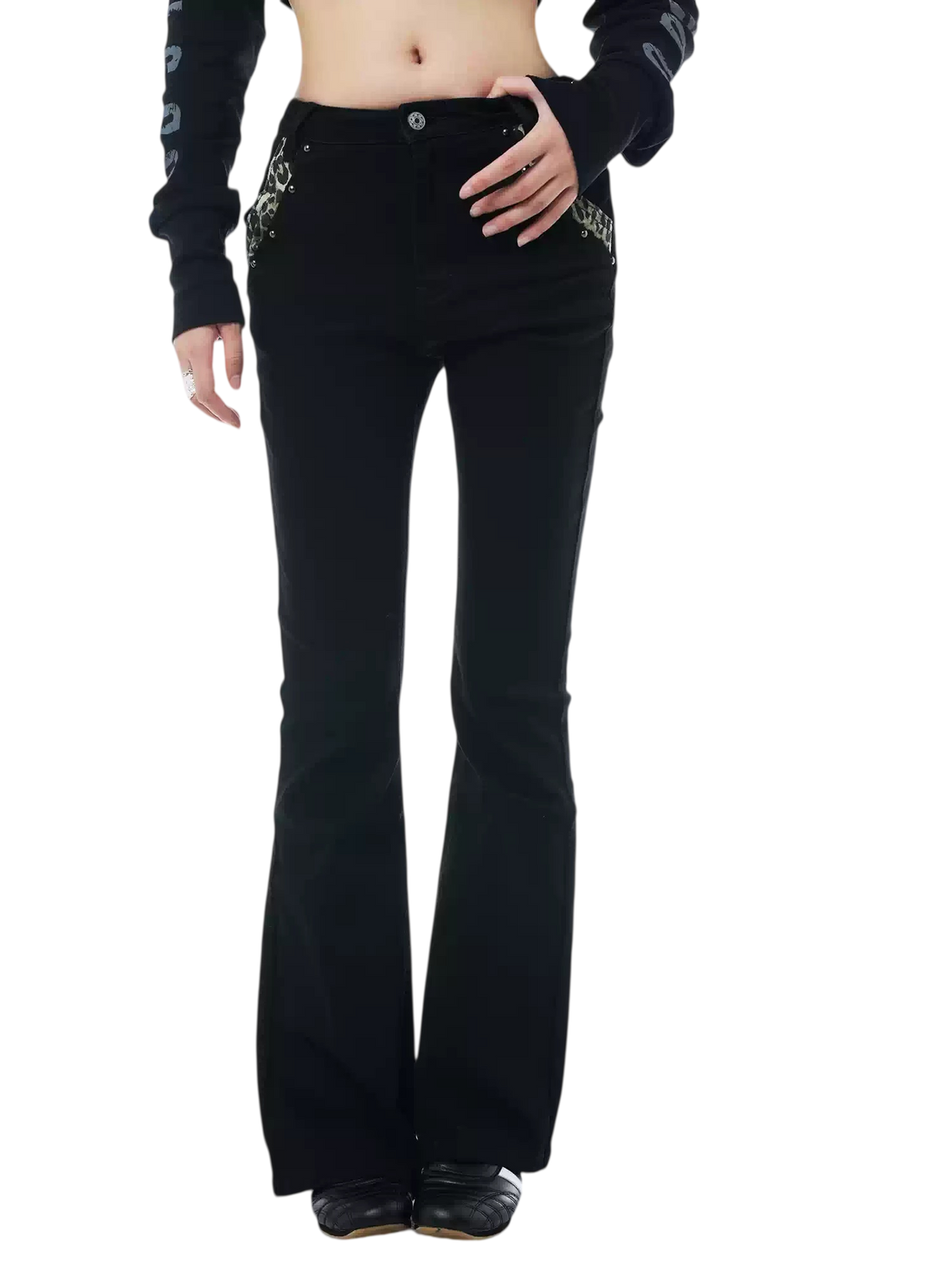 Leopard Panel Flared Jeans