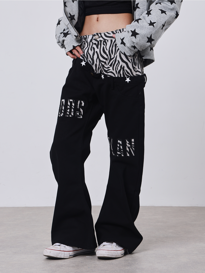 Zebra Panel Flared Jeans