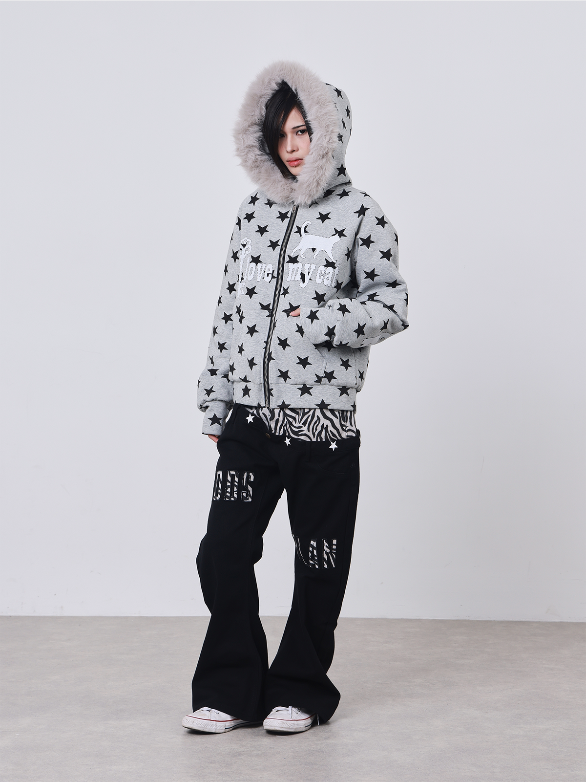 Zebra Panel Flared Jeans