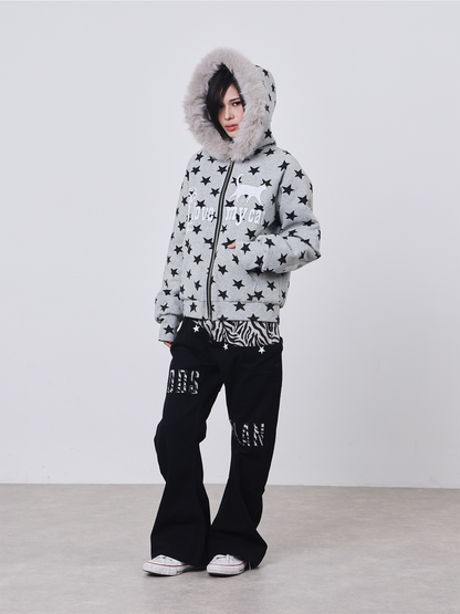 Zebra Panel Flared Jeans