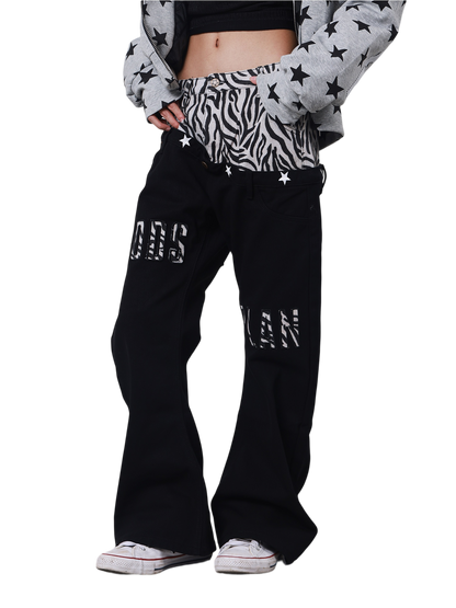 Zebra Panel Flared Jeans