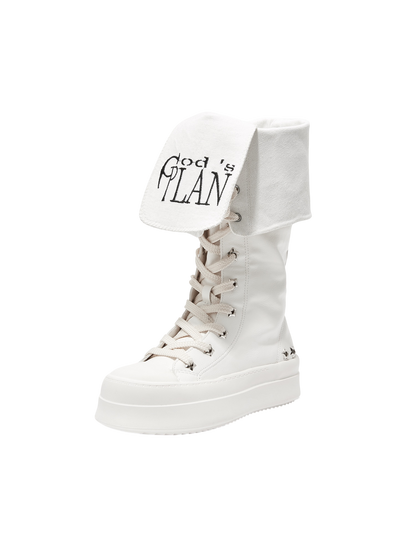 Lace-Up Platform Knee-High Boots
