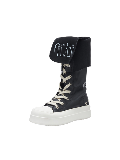 Lace-Up Platform Knee-High Boots