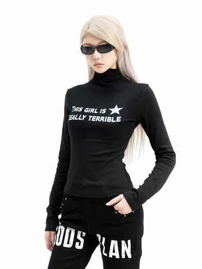 Graphic High-Neck Fitted Top