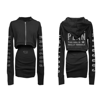 Graphic Cropped Hoodie Set