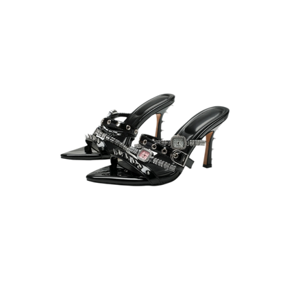 Patent Rivet Stiletto Sandals