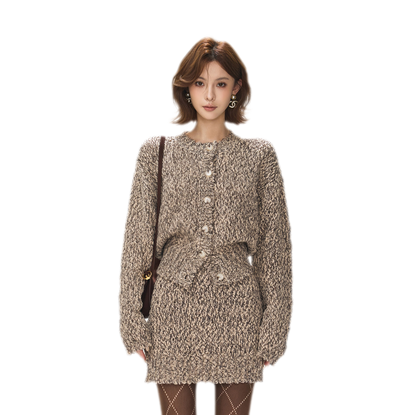 Chunky Knit Cardigan Skirt Set