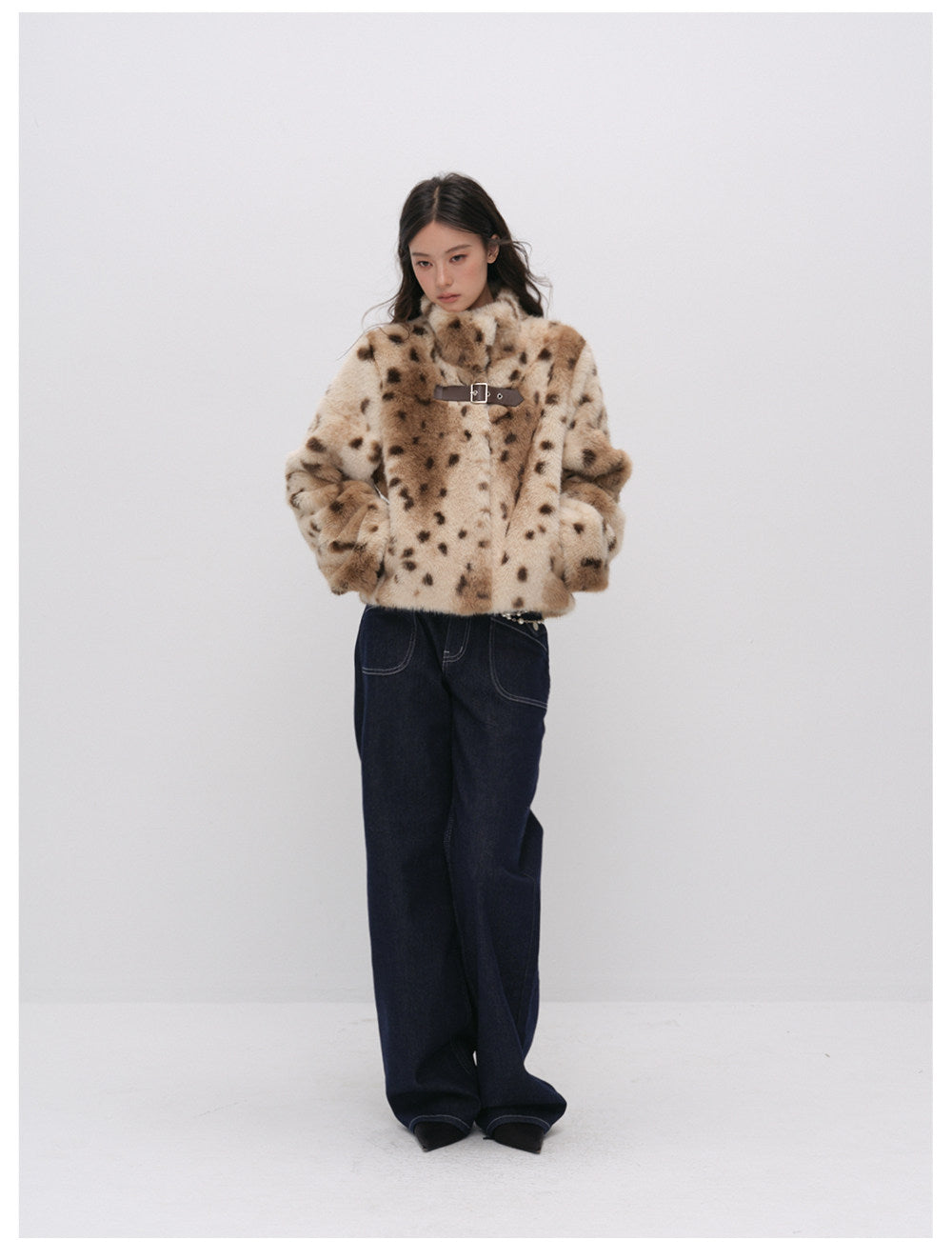 Leopard Faux Fur Buckle Jacket