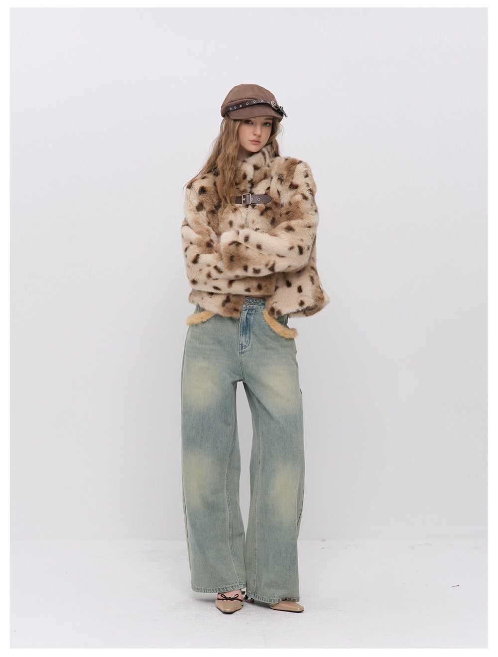 Leopard Faux Fur Buckle Jacket