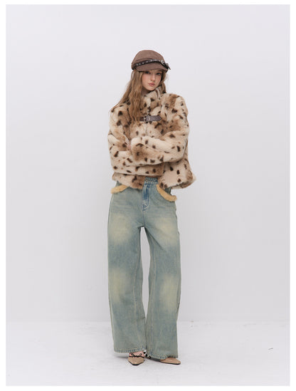 Leopard Faux Fur Buckle Jacket