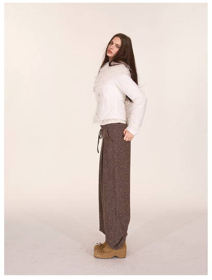 Wool Tweed Drawstring Wide-Leg Trousers