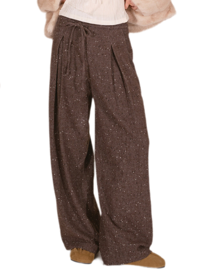Wool Tweed Drawstring Wide-Leg Trousers