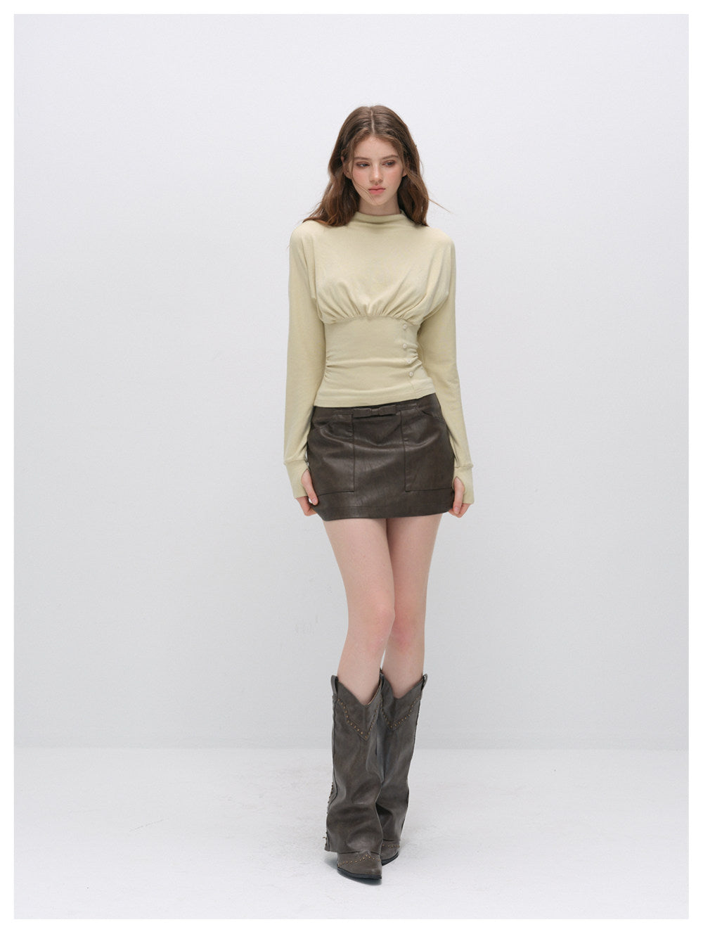 Ruched Knit Top Skirt Set