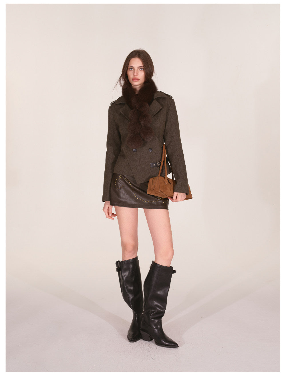 Belted Asymmetric Twill Blazer