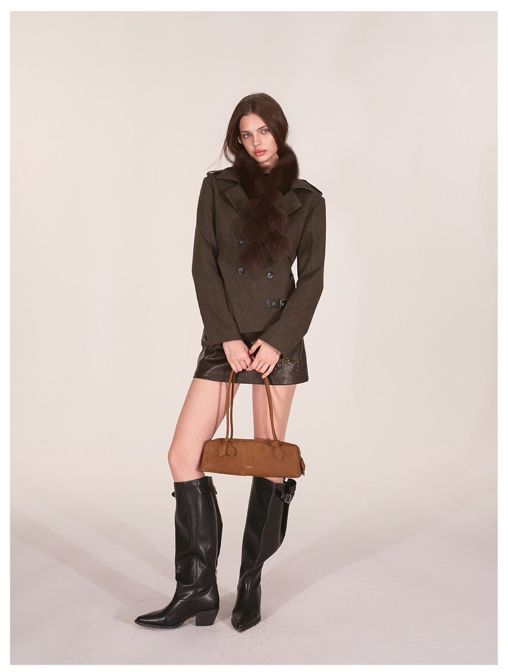 Belted Asymmetric Twill Blazer