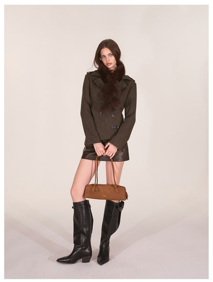 Belted Asymmetric Twill Blazer