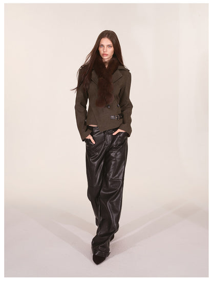 Belted Asymmetric Twill Blazer
