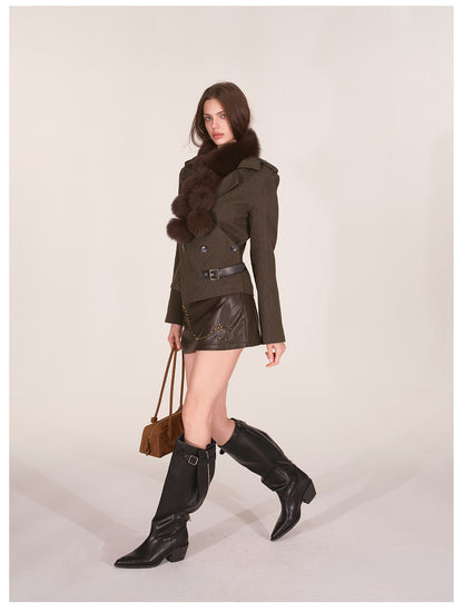 Belted Asymmetric Twill Blazer