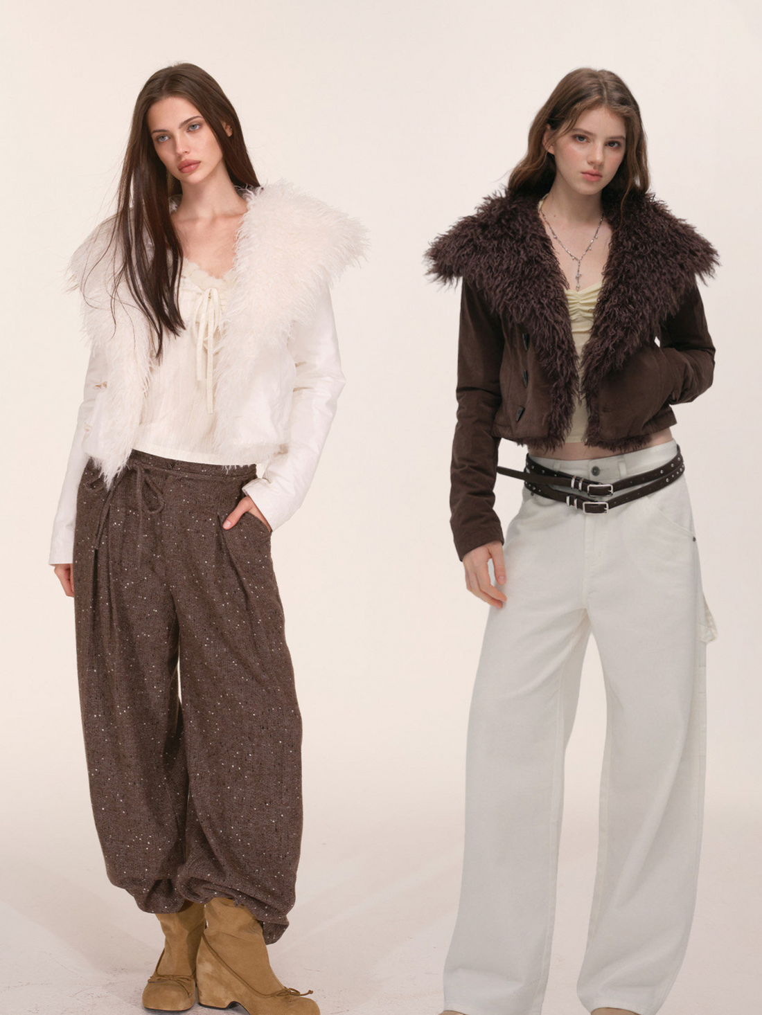 Textured Fur Collar Cropped Jacket
