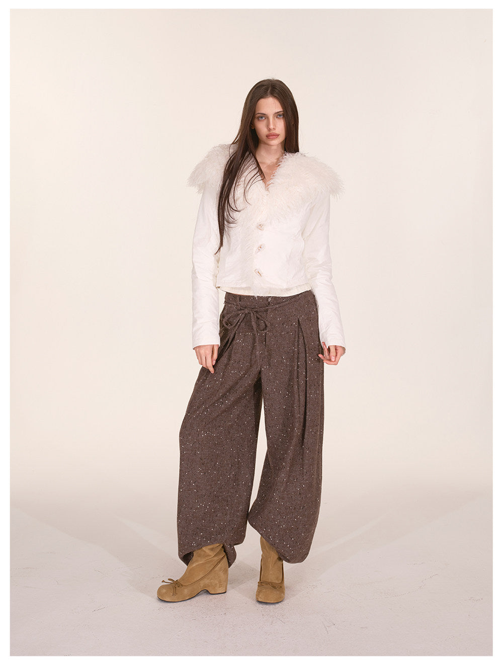 Textured Fur Collar Cropped Jacket