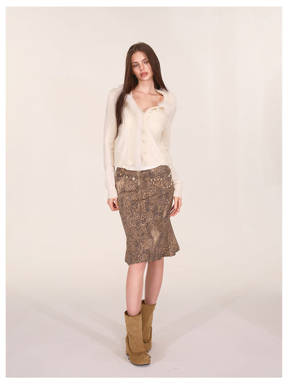 Gilet court en maille avec bordure en fourrure de renard