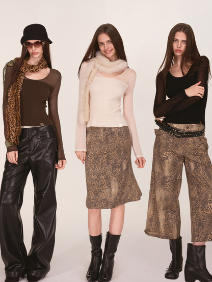 Top in maglia trasparente con scollo a V in Tencel