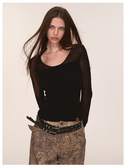 Top in maglia trasparente con scollo a V in Tencel