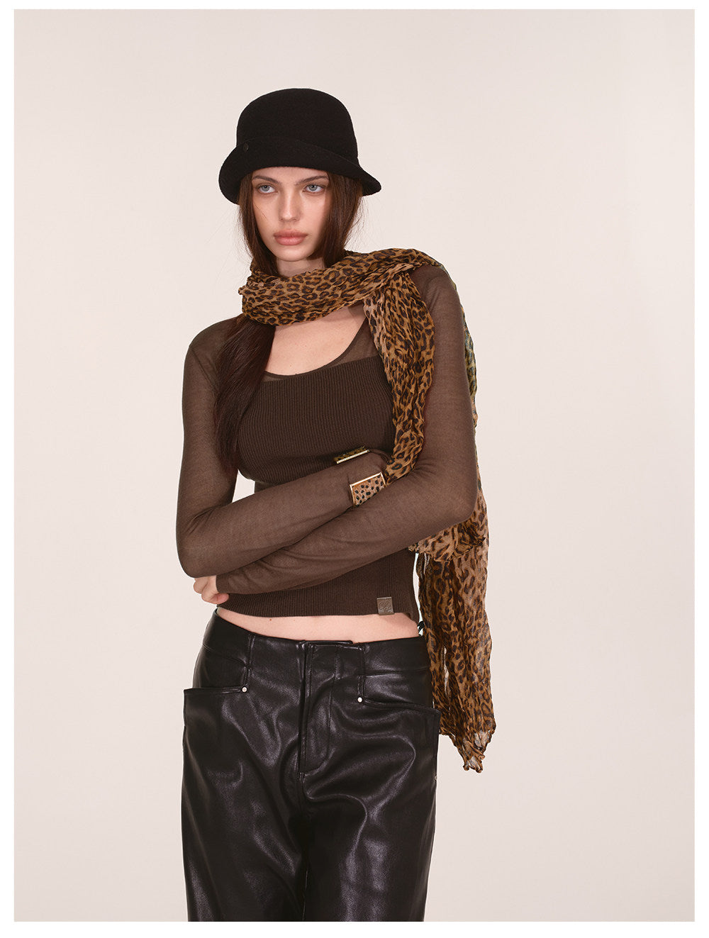Crinkled Leopard Print Scarf